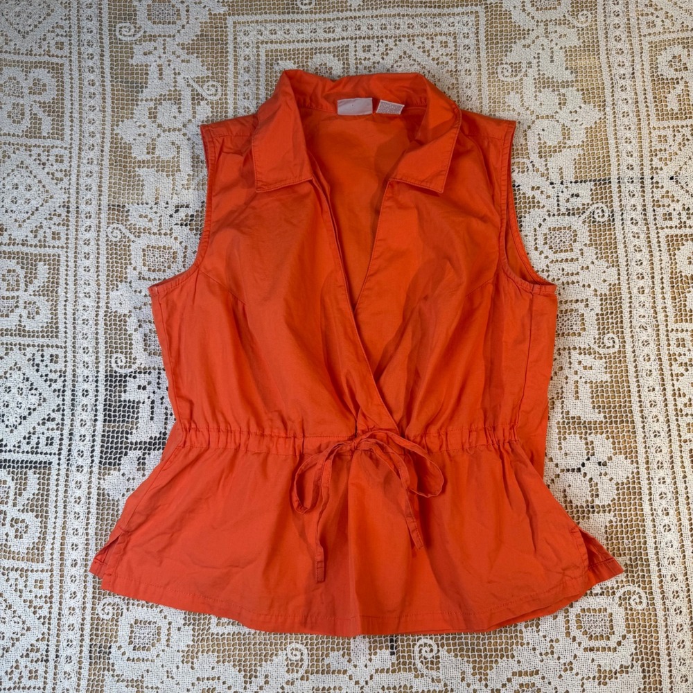 Fiorlini International Orange Cotton Sleeveless Drawstring Babydoll Y2K Top M